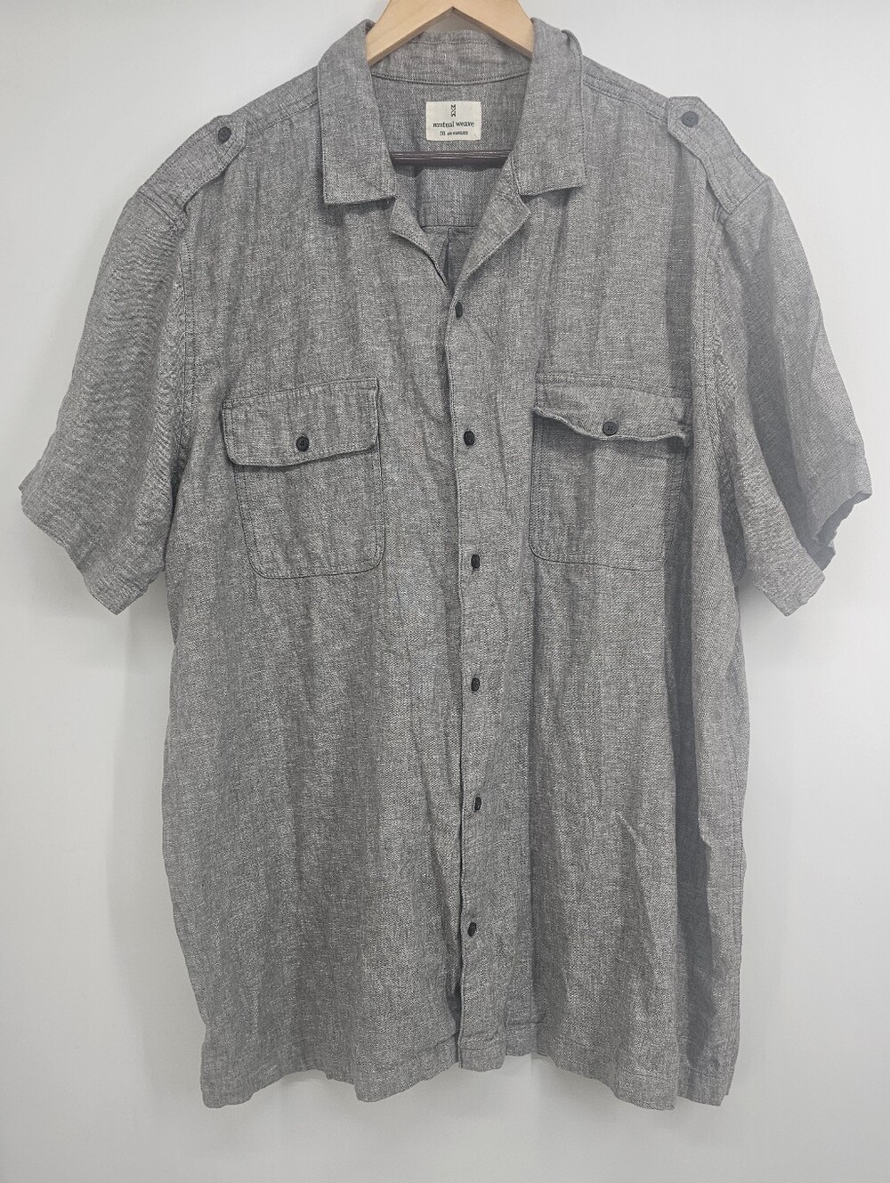 Mutual Weave Linen Blend Short Sleeve Button Up Shirt Gray 2XL Military Utility